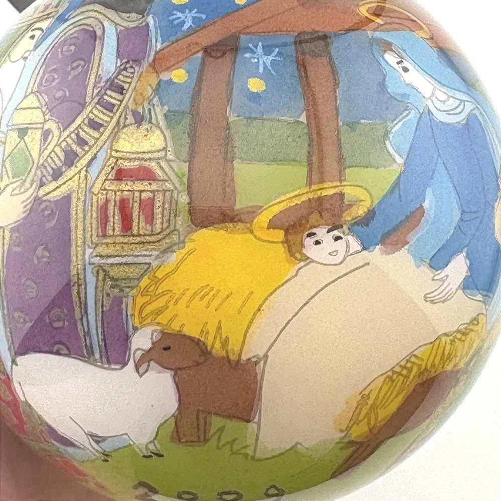 Pier 1 Li Bien 2004 Nativity Scene Inside Painted Glass Christmas Ornament Ball